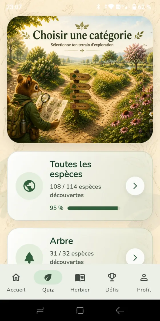 Choix d’une catégorie BotaQuiz